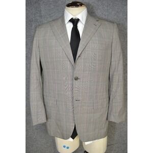 Kiton Napoli Blazer Men 38 Gray Windowpane Check Plaid Saks5th Micron Wool Italy
